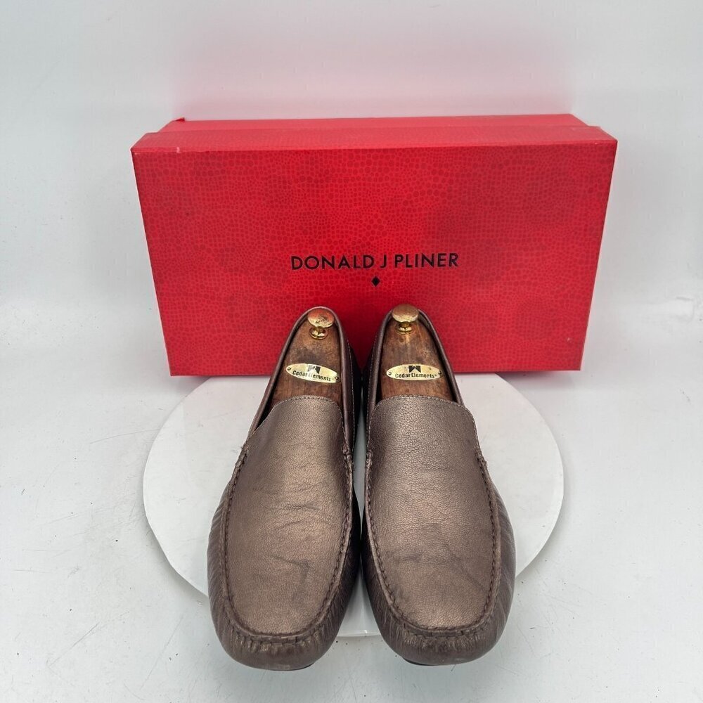 Donald J Pliner Vieto Men Size 11M Gold leather Slip On Loafer Casual Shoes